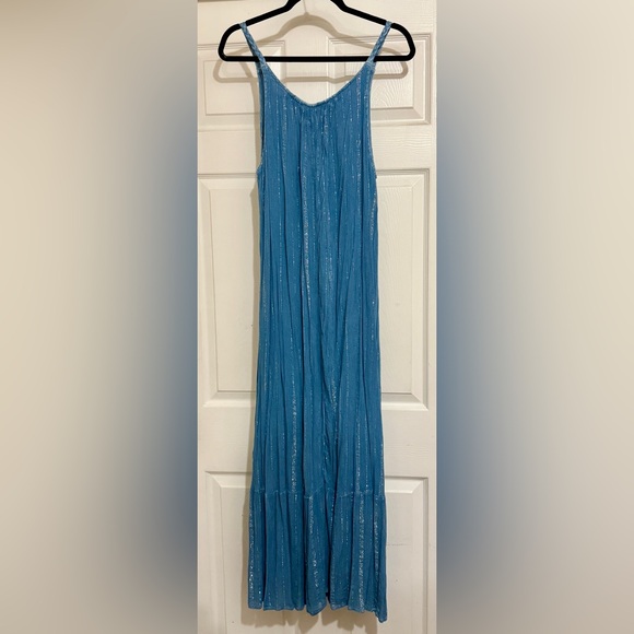 Mlle Gabrielle Blue Maxi Dress with Metallic Accents and Lace Inset, Size 2X - Picture 9 of 9
